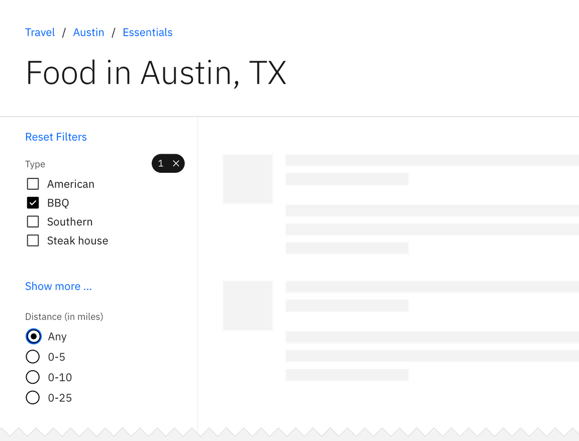 Example of multiple filter categories